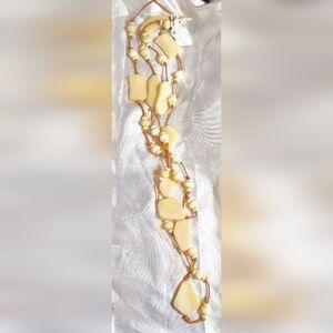 Vintage Boho Carved Bone Necklace On Leather Cord.